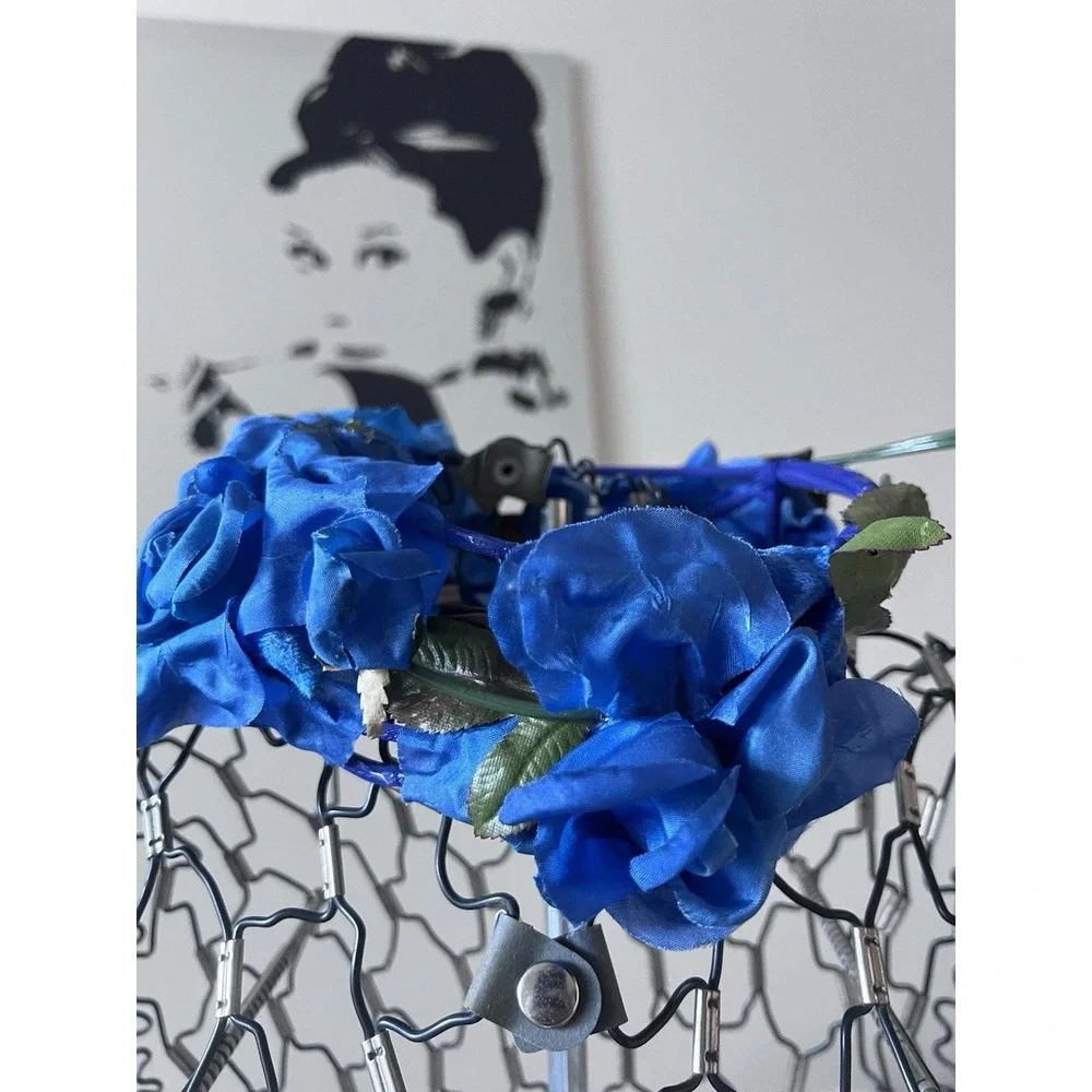 Blue Faux Rose Floral Crown Headband Boho Festival Wedding Hair Accessory
